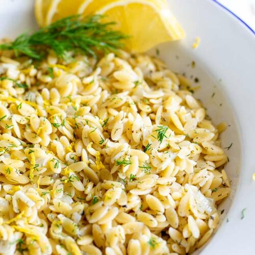 close up of the lemon orzo