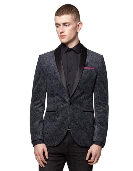 men's Black Shawl Lapel Paisley Velvet Sport Coat