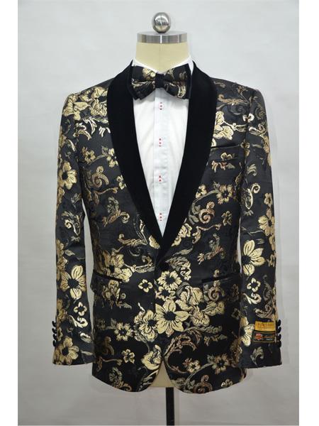  Black And Gold Two Toned Paisley Floral Blazer ~ Suit Jacket Tuxedo Dinner Jacket Fashion Sport Coat