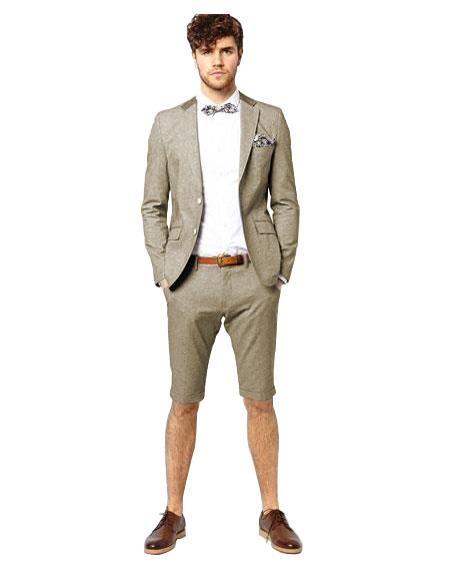 Mens Short Pants Suit Set Mens Suit Grey Two Button Single Breasted