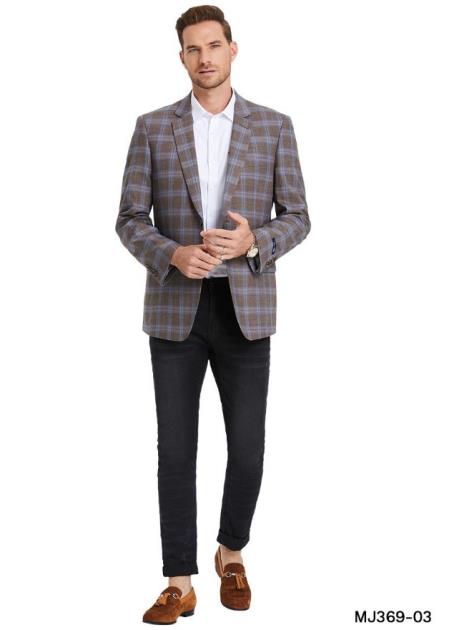 #JA61769 Wool Sport Coat - Plaid Blazer - Windowpane Blazer - Camel