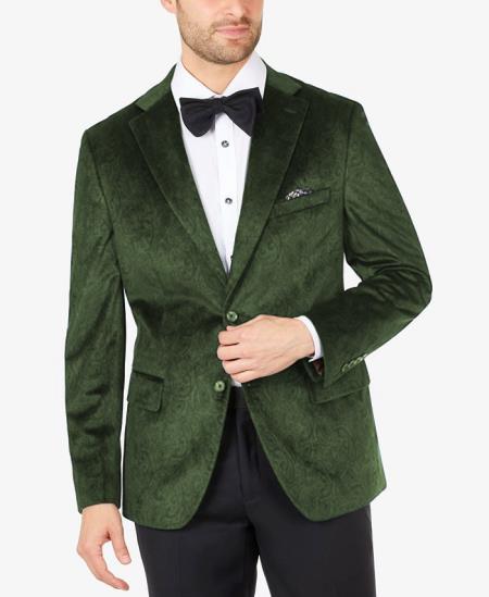 Olive Velvet Blazer - Paisley Sport Coat - Slim Fit