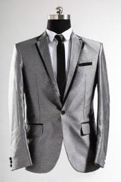 UniqueShinyFashionPromSharkskinBlackandSilverSuitGrey