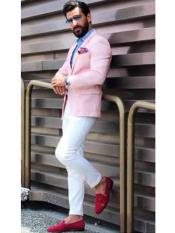   Mens Pink Notch Lapel Slim