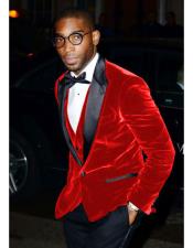  Mens Red Velvet Tuxedo Blazer ~