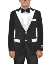  mens Single Breasted Peak Lapel Black