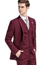  mens Slim Fit Suit Burgundy Notch