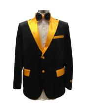  mens Single Breasted Peak Label Black/Gold