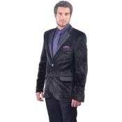  Velour Blazer Jacket Mens Black Fitted