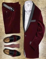  Burgundy Shawl Lapel One Chest Pocket