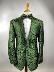  Olive Green Paisley Tuxedo Dinner Jacket