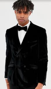  Mens Velvet Double Breasted Blazer -