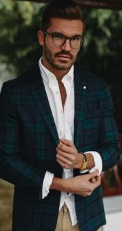  Style#PRonti-B6362 Mens Green Plaid Blazer -