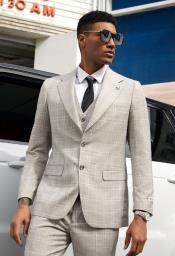  Stacy Adams Mens Windowpane Suit Tan