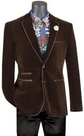  Mens Brown Slim Fit Velvet Blazer