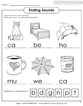 Phonics Final Ending Sounds - Printable Worksheets