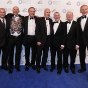 The 1973 Davis Cup team (l to r): Mal Anderson, Geoff Masters, John Newcombe, Neale Fraser, Ken Rosewall, Rod Laver and Colin Dibley, Newcombe Medal, Australian Tennis Awards 2013. XUE BAI