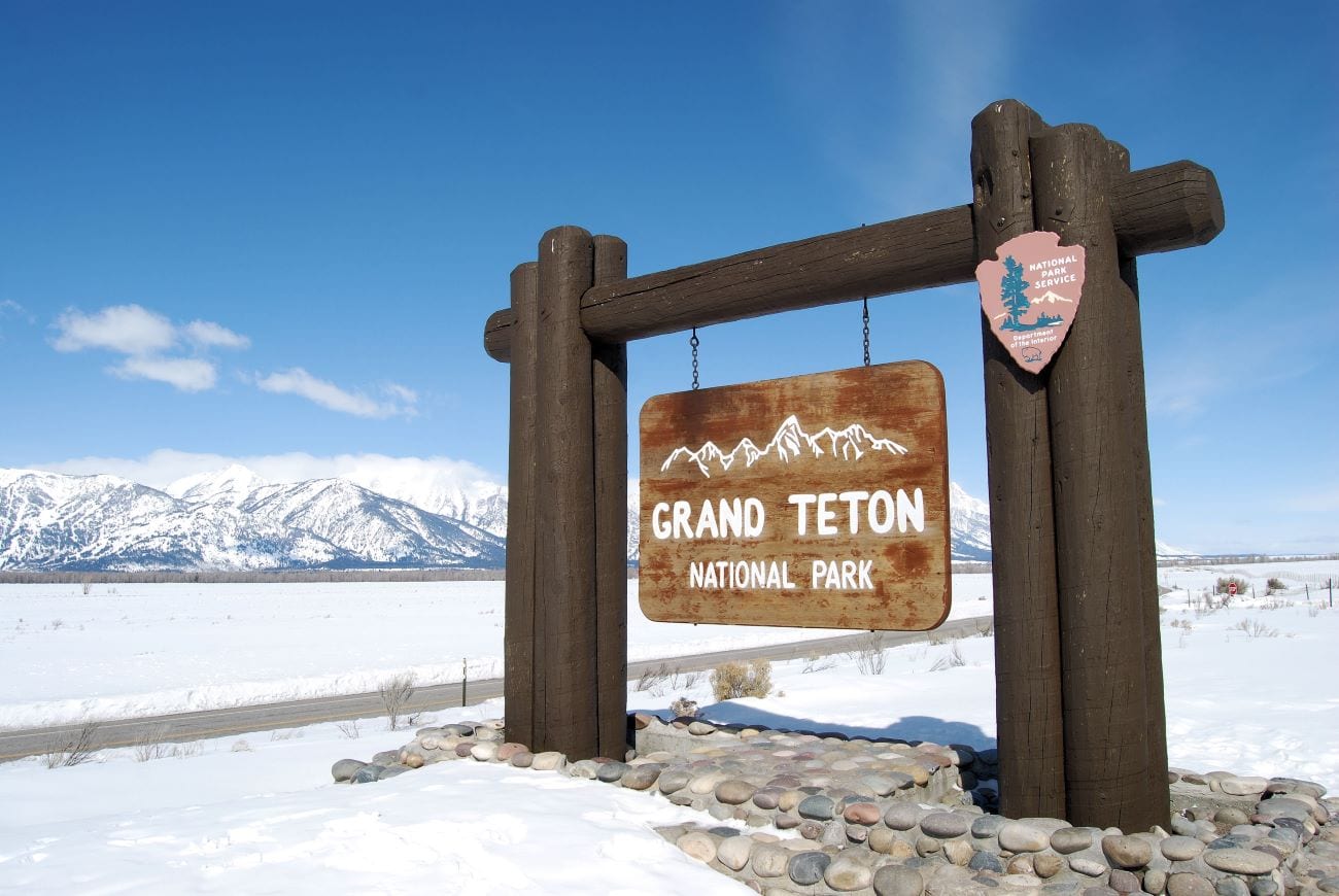 grand teton entrance in winter