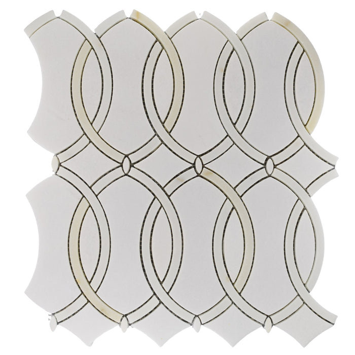 Calacatta and Thassos Marble Waterjet Mosaic Tile in Interlocked Ovals