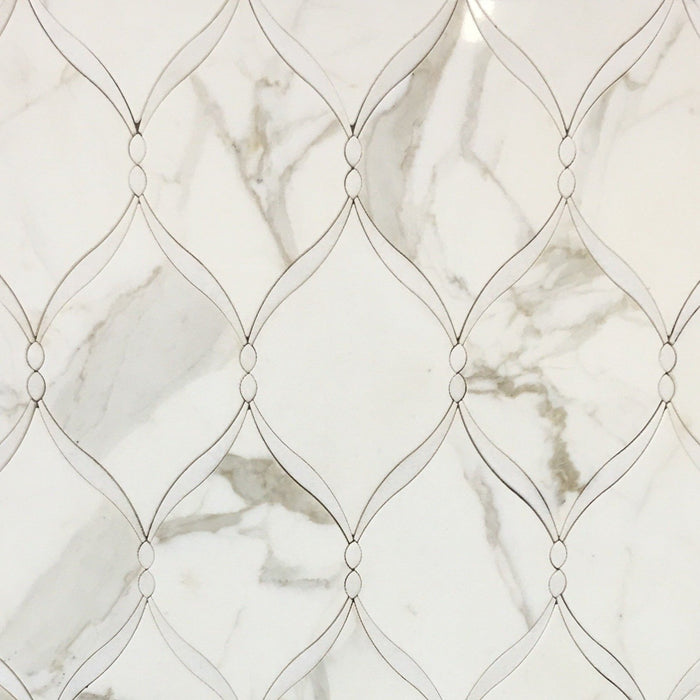 Calacatta (Calcutta) and White Thassos Marble Waterjet Mosaic Tile in Braided Ribbons | TileBuys