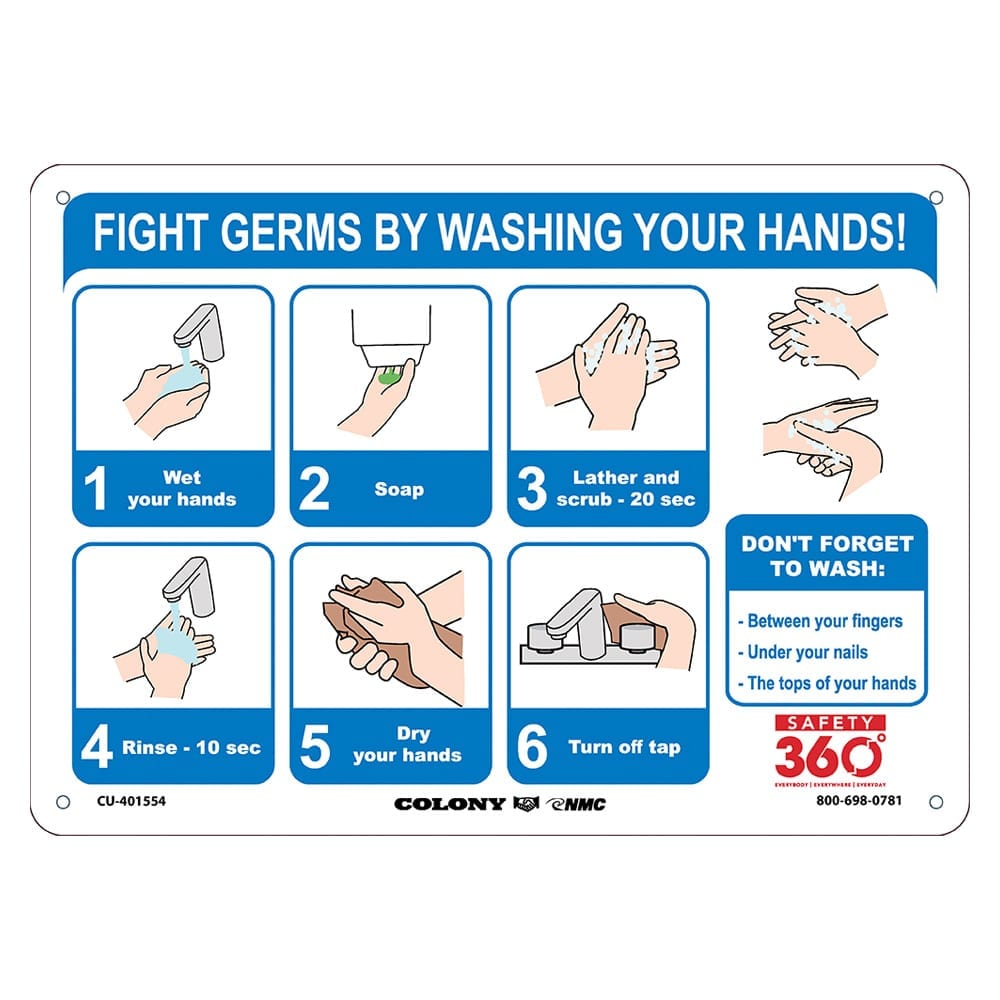 SAFETY 360 10 X14 FIGHT GERMS BY WASHING YOUR HANDS SIGN - Tool Authority