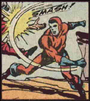 Manhunter socks it to a bad guy. Artists: Joe Simon and Jack Kirby.