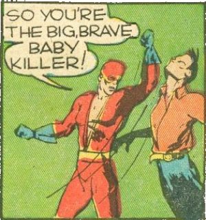 Red delivers a left to the big, brave baby killer's jaw.