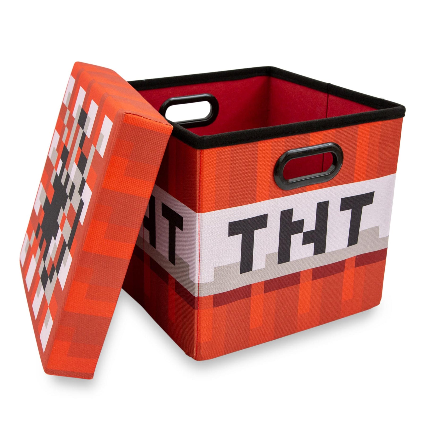 Minecraft TNT Block Fabric Storage Bin Cube Organizer with Lid | 13 Inches