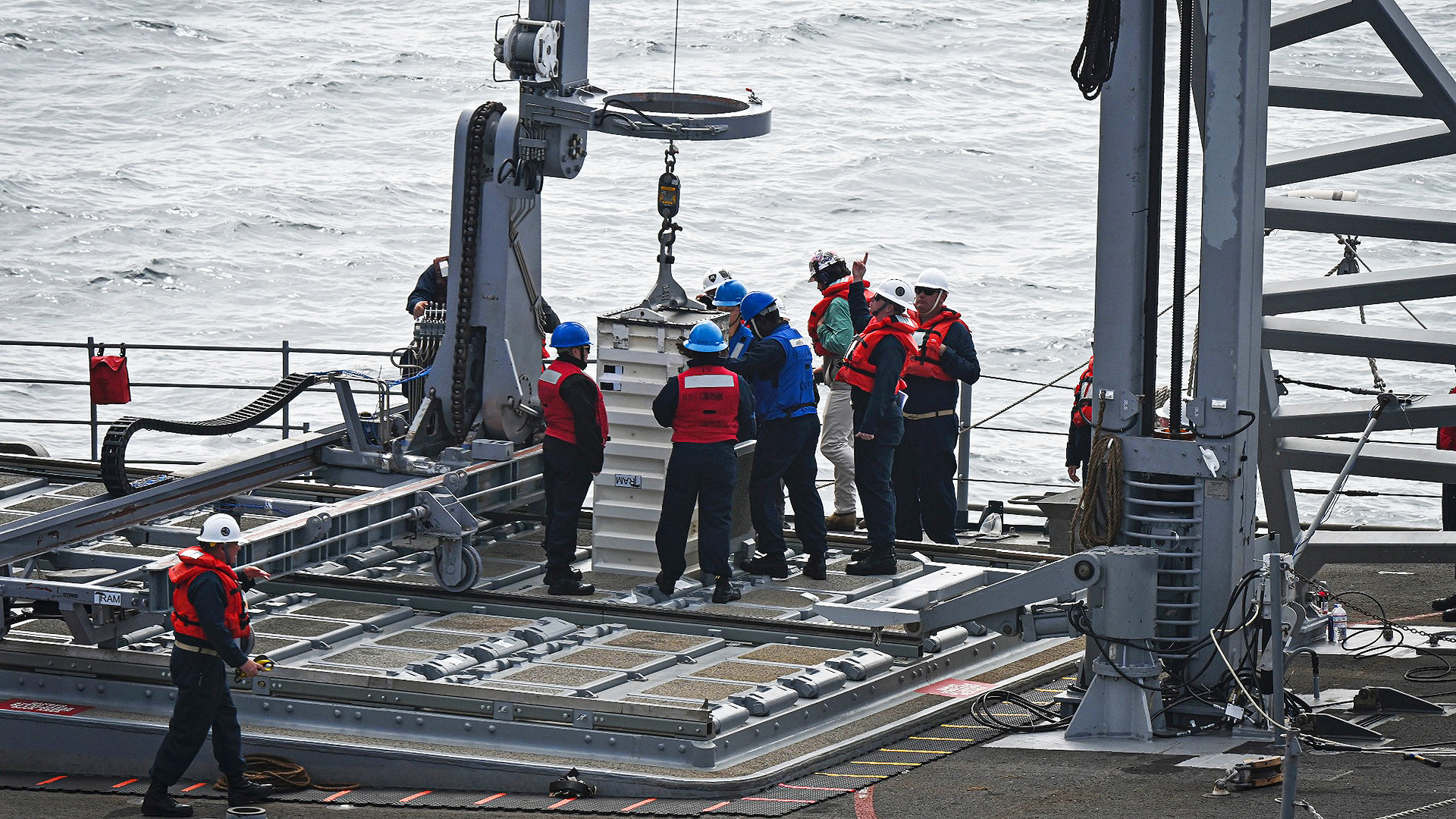 USS Chosen VLS resupply at sea test off San Diego.