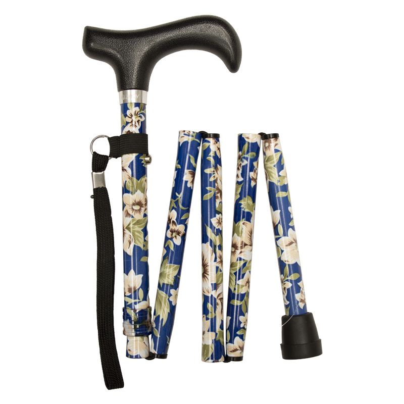 Height-Adjustable Mini Folding Blue Morris Derby Handle Walking Stick