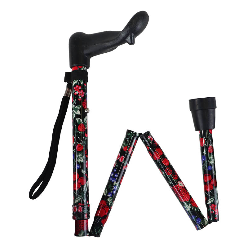 Ziggy Fruit-Pattern Adjustable Folding Walking Stick with Anatomical Handle (Left Hand)