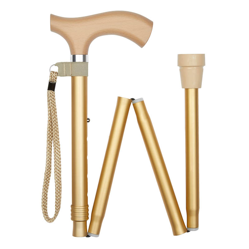 Ziggy Gold Metallic Crutch-Handle Folding Adjustable Walking Stick