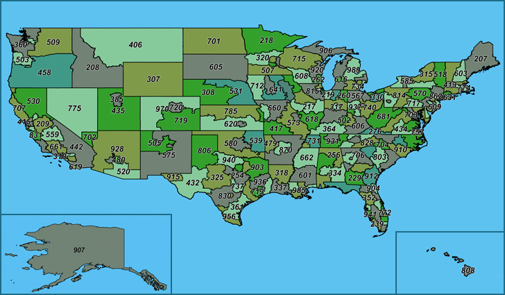 Area Code Map Usa Printable