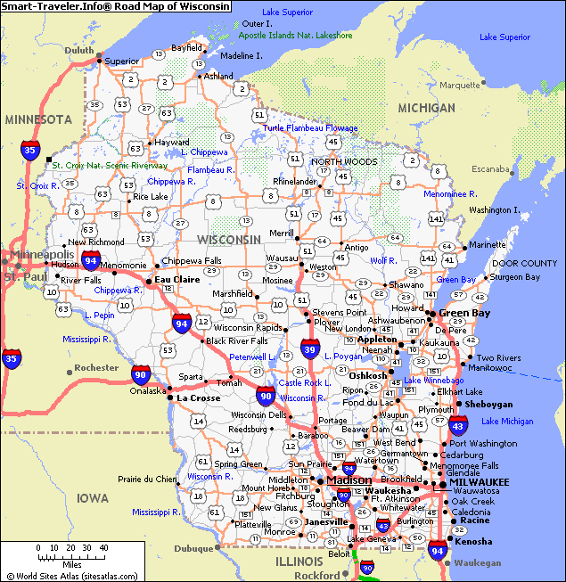 Road Map of Wisconsin