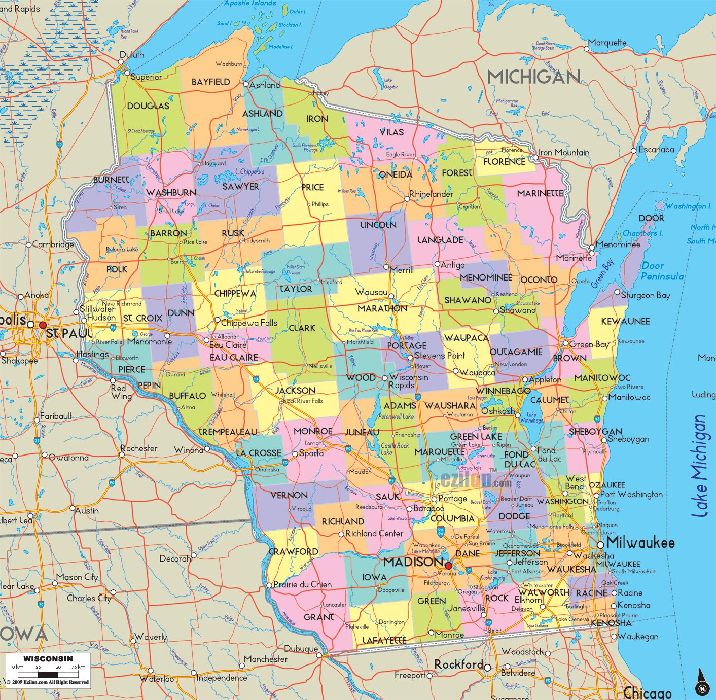 Wisconsin County Map