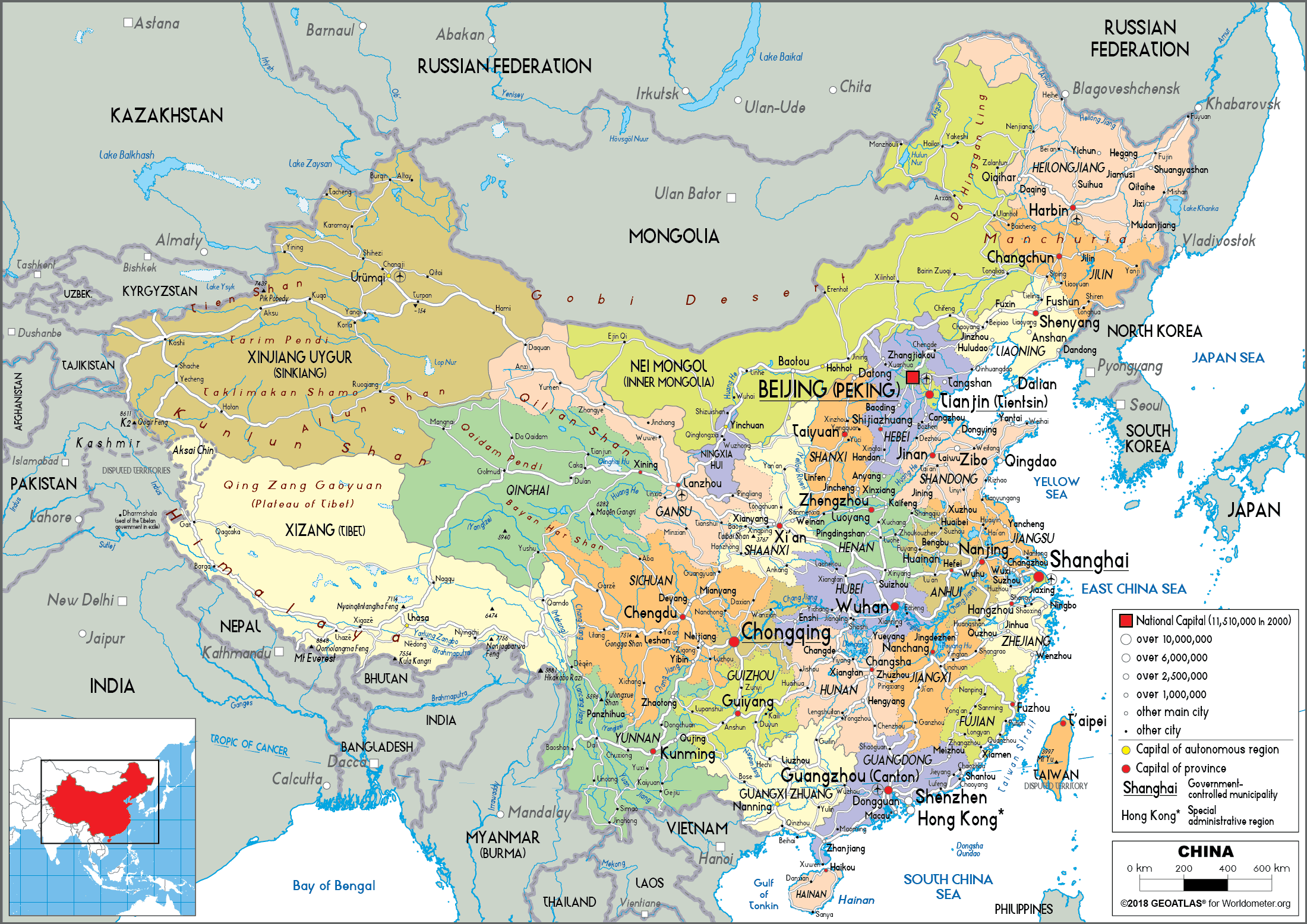 China Map (Political) - Worldometer