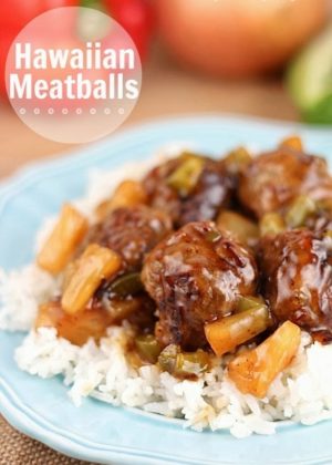 These Hawaiian Meatballs are made with a ground beef mixture that includes graham cracker crumbs, then cooked with an easy tangy sweet and sour sauce, pineapple tidbits and green peppers. 30 minute or less meal!