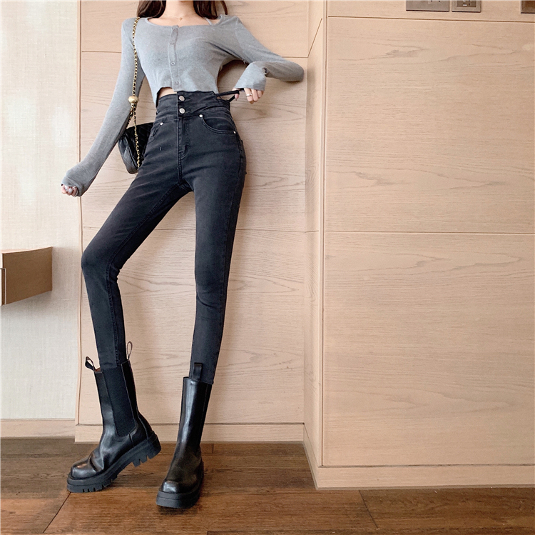 Tight Korean style high waist slim jeans for women