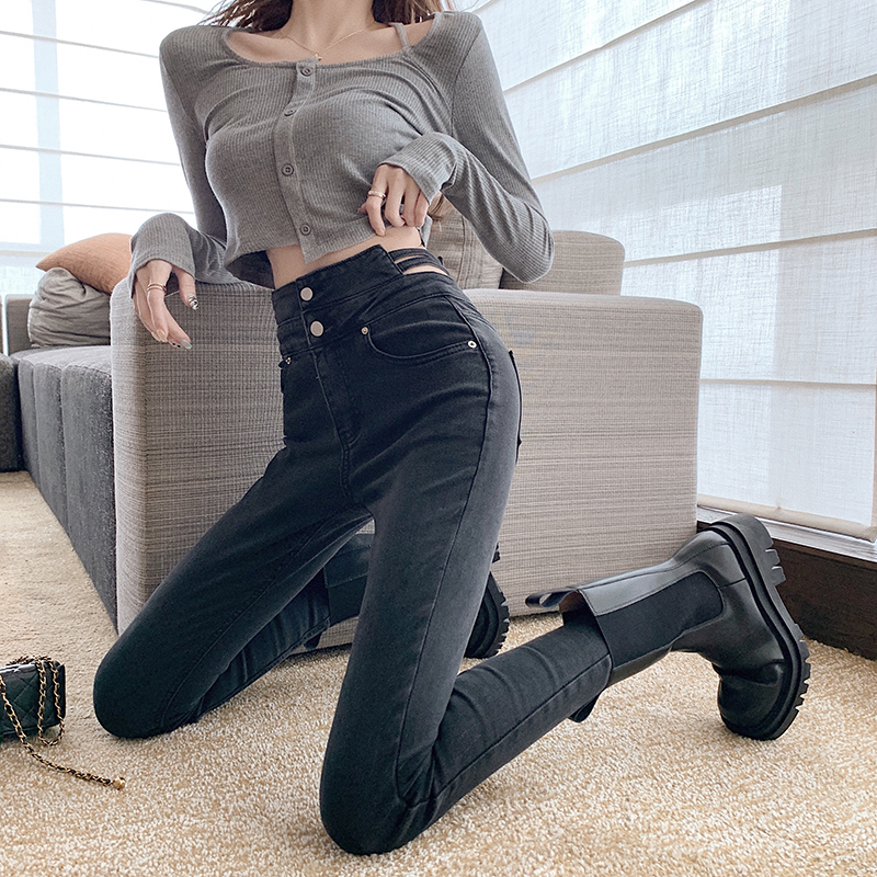 Tight Korean style high waist slim jeans for women