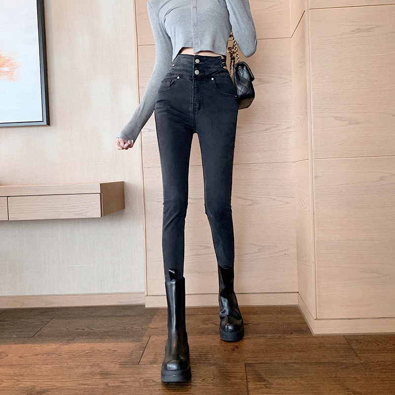 Tight Korean style high waist slim jeans for women