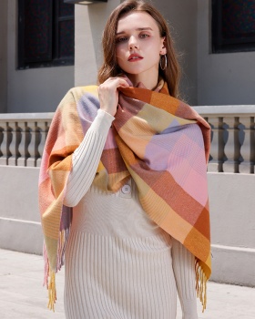 Thick rainbow plaid shawl tassels winter scarves for women