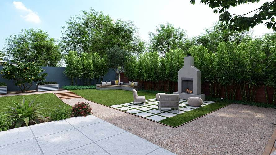 backyard with different types of pavers